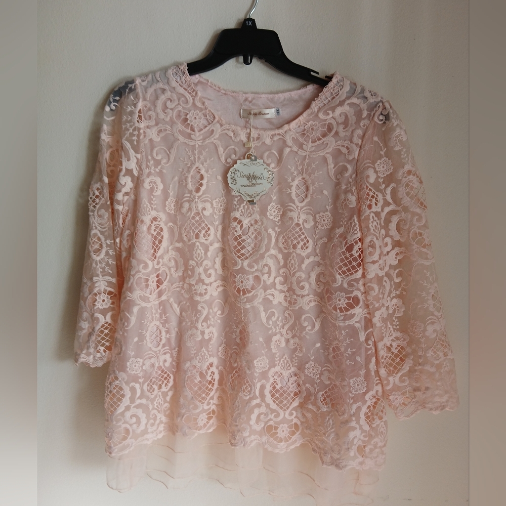 NWT Simply Couture Blouse Pink Lined Ruffle Hem Size XL